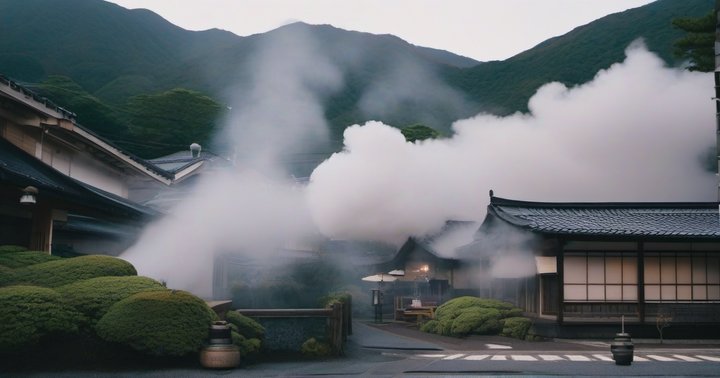 Steam rising across Beppu's hot spring district